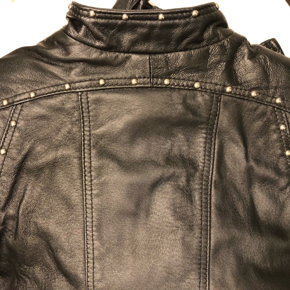 Bold Silver Studded Black Leather Jacket Size 6-8. See notes - Picture 7 of 8